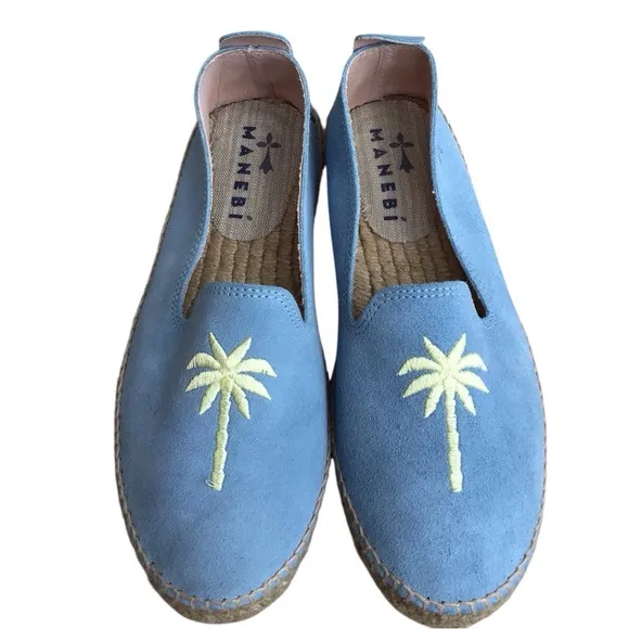 Manebi Hamptons Placid Blue Palm Espadrilles Made In Spain Size 39