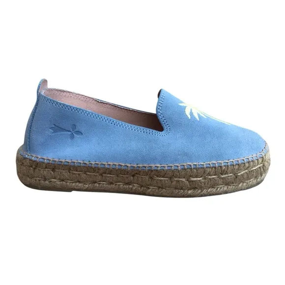 Manebi Hamptons Placid Blue Palm Espadrilles Made In Spain Size 39