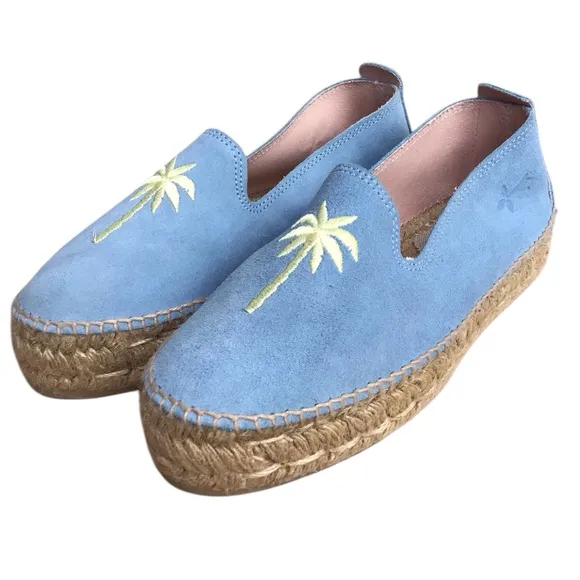 Manebi Hamptons Placid Blue Palm Espadrilles Made In Spain Size 39