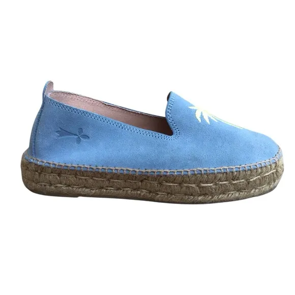 Manebi Hamptons Placid Blue Palm Espadrilles Made In Spain Size 39