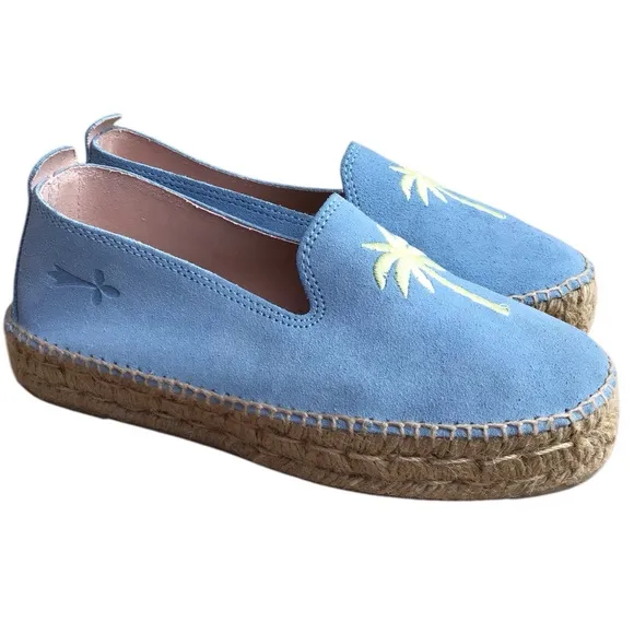 Manebi Hamptons Placid Blue Palm Espadrilles Made In Spain Size 39