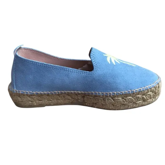 Manebi Hamptons Placid Blue Palm Espadrilles Made In Spain Size 39