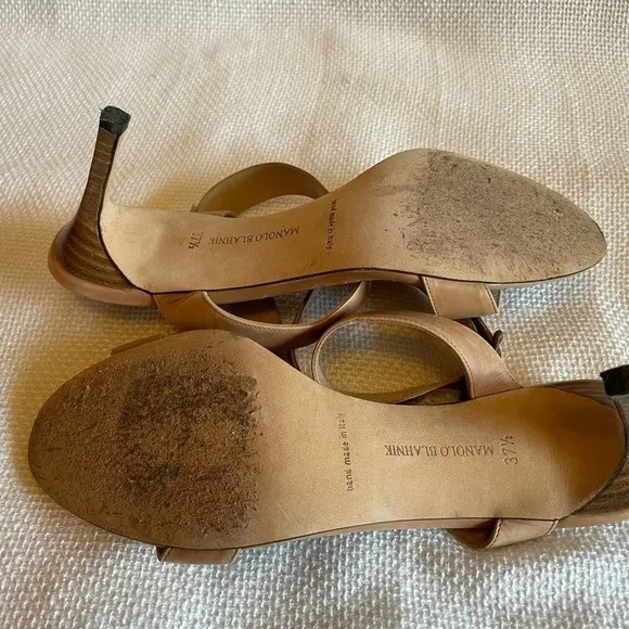 Manolo Blahnik nude ankle strap sandals