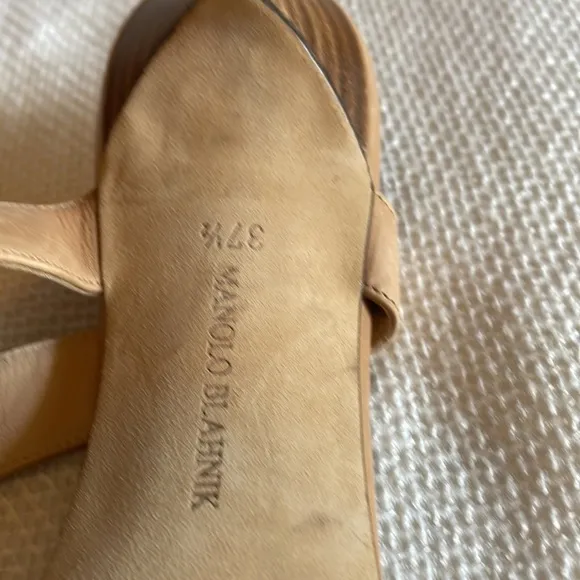 Manolo Blahnik nude ankle strap sandals