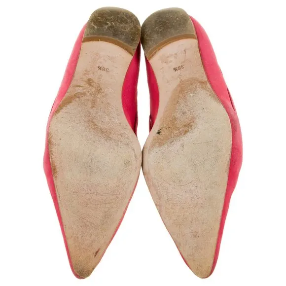 Manolo Blahnik pink suede tassel accent pointed toe flat loafers size 36.5