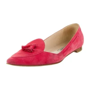 Manolo Blahnik pink suede tassel accent pointed toe flat loafers size 36.5