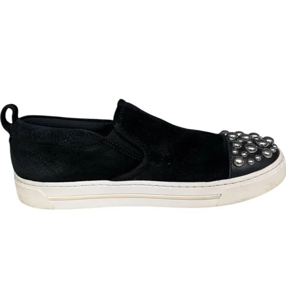Marc by Marc Jacobs Black Studded Velvet Slip-On Sneakers, Size 38