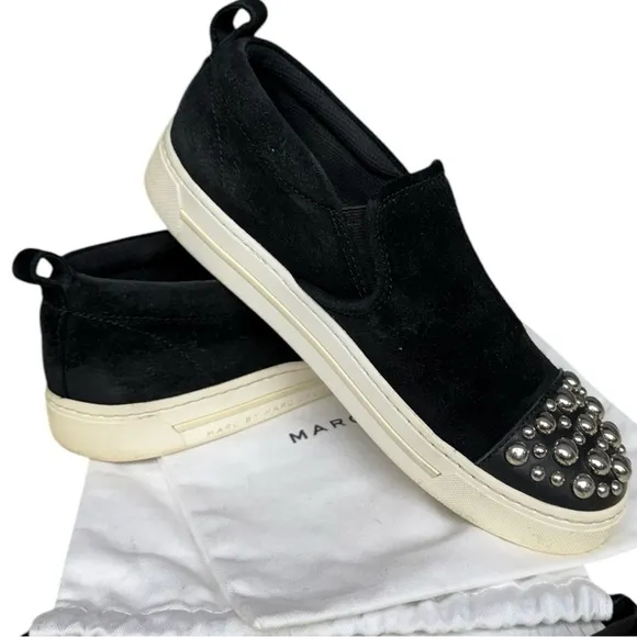 Marc by Marc Jacobs Black Studded Velvet Slip-On Sneakers, Size 38