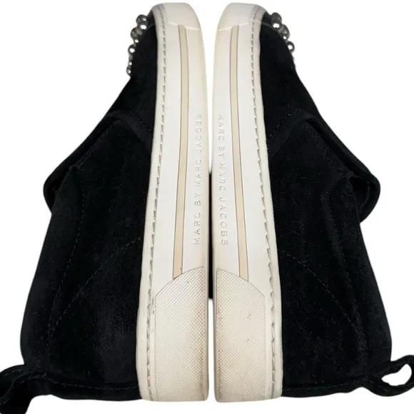 Marc by Marc Jacobs Black Studded Velvet Slip-On Sneakers, Size 38