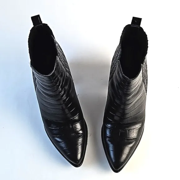 Marc Fisher Alva Black Croc Embossed Leather Pointed Toe Pull-on Block H…