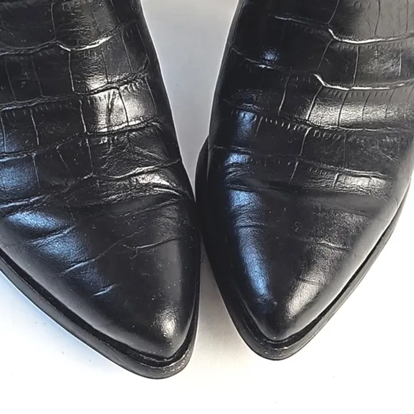 Marc Fisher Alva Black Croc Embossed Leather Pointed Toe Pull-on Block H…