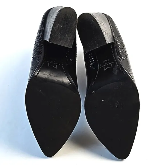 Marc Fisher Alva Black Croc Embossed Leather Pointed Toe Pull-on Block H…