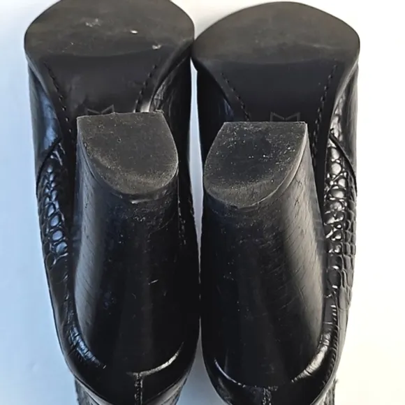 Marc Fisher Alva Black Croc Embossed Leather Pointed Toe Pull-on Block H…