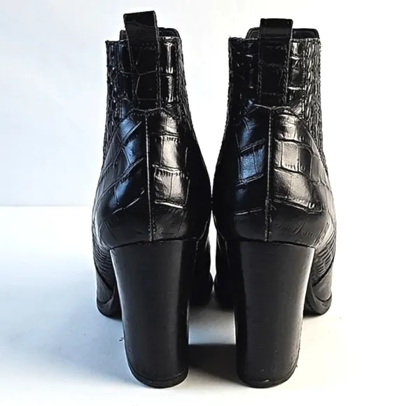 Marc Fisher Alva Black Croc Embossed Leather Pointed Toe Pull-on Block H…