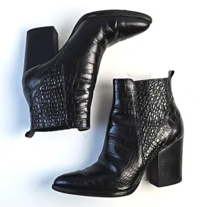 Marc Fisher Alva Black Croc Embossed Leather Pointed Toe Pull-on Block H…