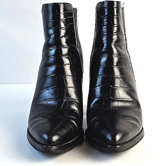 Marc Fisher Alva Black Croc Embossed Leather Pointed Toe Pull-on Block H…
