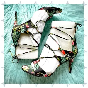 MARC FISHER Floral Strappy Lace Uo High Heel Sandals Women’s 8