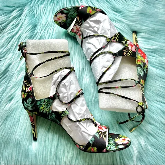 MARC FISHER Floral Strappy Lace Uo High Heel Sandals Women’s 8