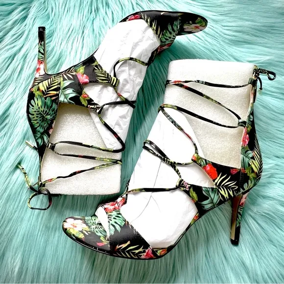 MARC FISHER Floral Strappy Lace Uo High Heel Sandals Women’s 8