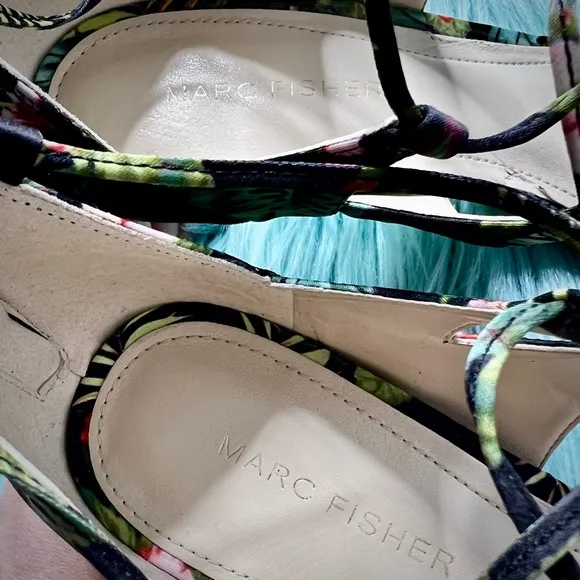 MARC FISHER Floral Strappy Lace Uo High Heel Sandals Women’s 8
