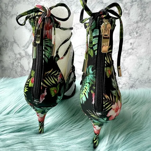 MARC FISHER Floral Strappy Lace Uo High Heel Sandals Women’s 8