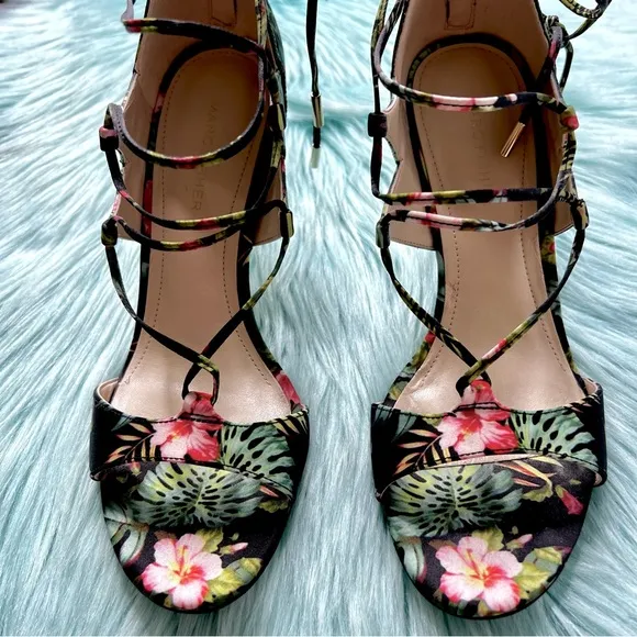 MARC FISHER Floral Strappy Lace Uo High Heel Sandals Women’s 8