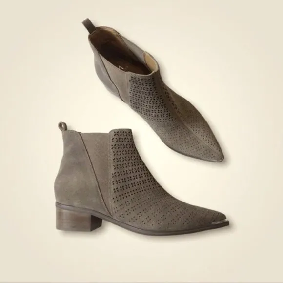 Marc Fisher Genuine Suede Booties Perforated Pull On Point Toe Ankle Boots 8.5