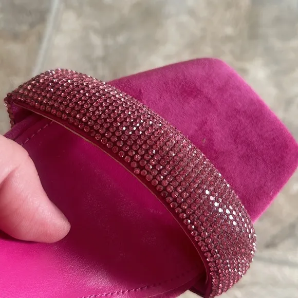 Marc Fisher Hot Pink Angelo Ankle Strap Suede Embellished Heel Sandals 6