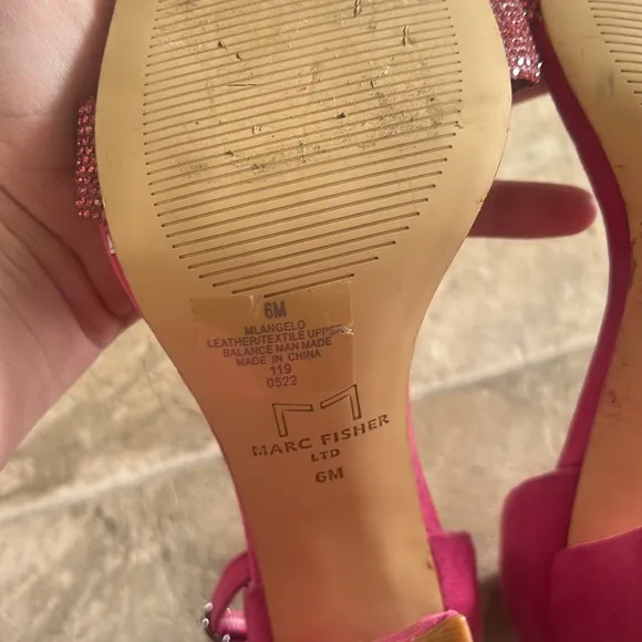Marc Fisher Hot Pink Angelo Ankle Strap Suede Embellished Heel Sandals 6