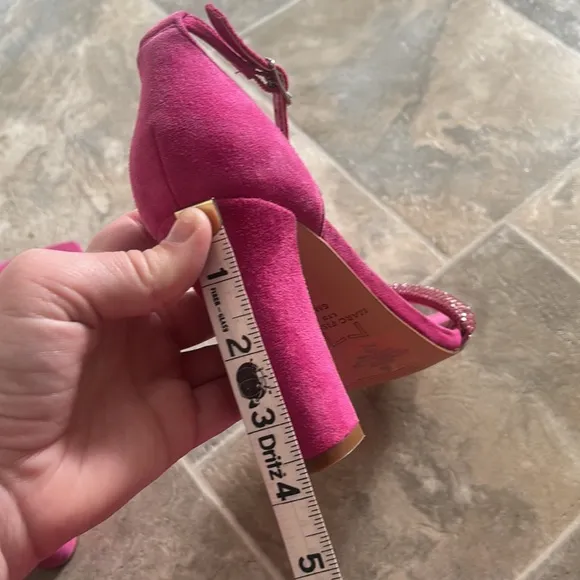 Marc Fisher Hot Pink Angelo Ankle Strap Suede Embellished Heel Sandals 6