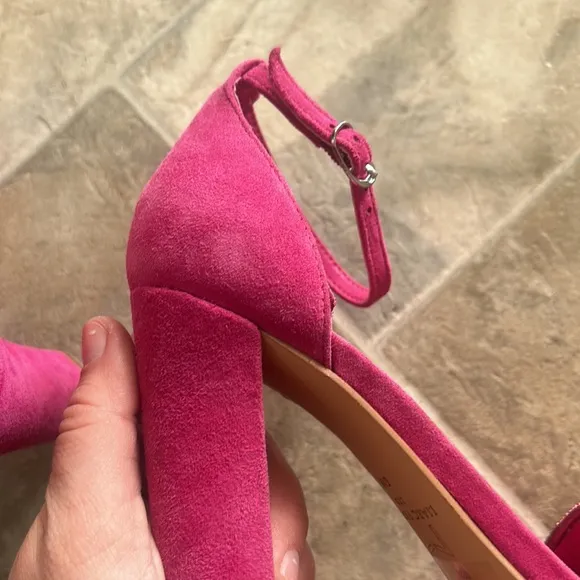 Marc Fisher Hot Pink Angelo Ankle Strap Suede Embellished Heel Sandals 6
