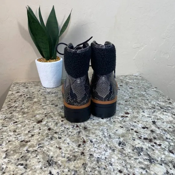 MARC FISHER ISALIA GREY SNAKE COMBAT BOOTS