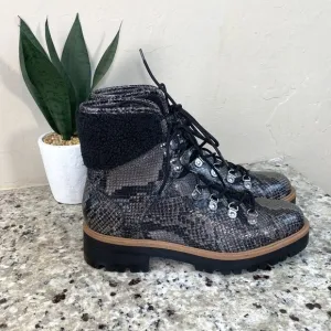 MARC FISHER ISALIA GREY SNAKE COMBAT BOOTS