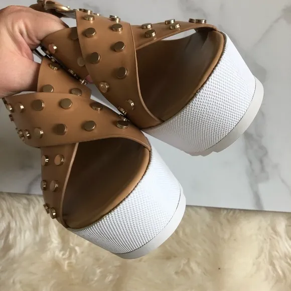 Marc Fisher Kiki Studded Crisscross Wedge Sandals