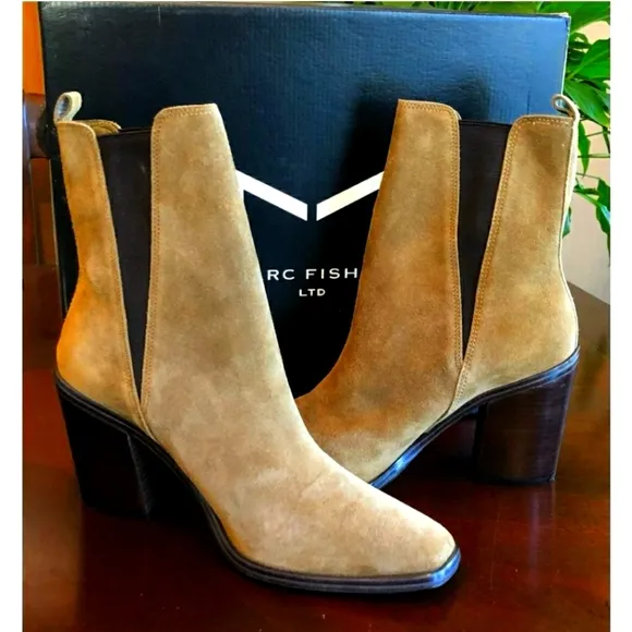 MARC FISHER Kristie Heeled Bootie Pull-On tan Suede NWT 10
