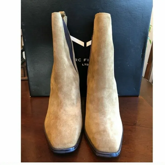 MARC FISHER Kristie Heeled Bootie Pull-On tan Suede NWT 10