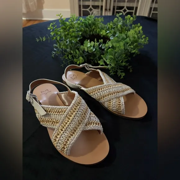 Marc Fisher Lonnie Flat Woven Sandal Ivory NWOB