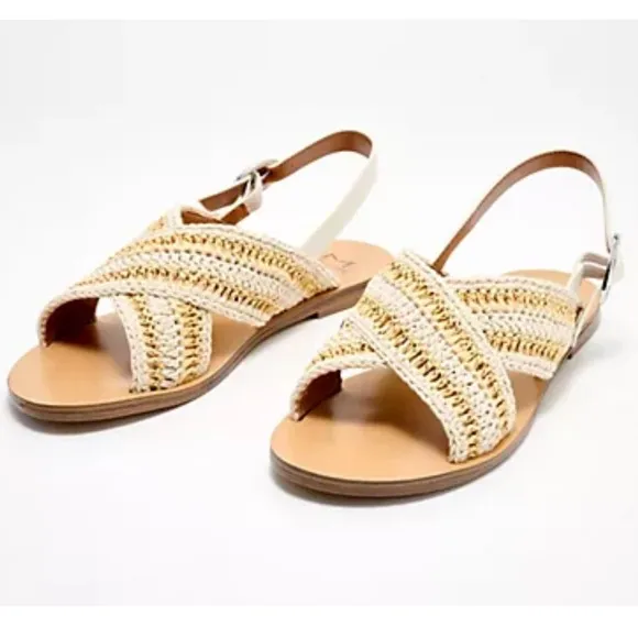 Marc Fisher Lonnie Flat Woven Sandal Ivory NWOB
