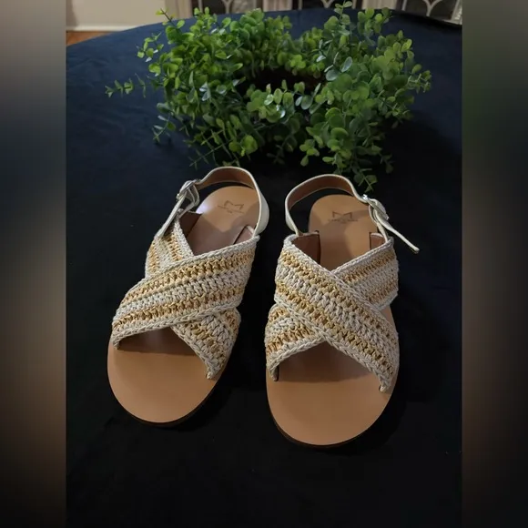 Marc Fisher Lonnie Flat Woven Sandal Ivory NWOB