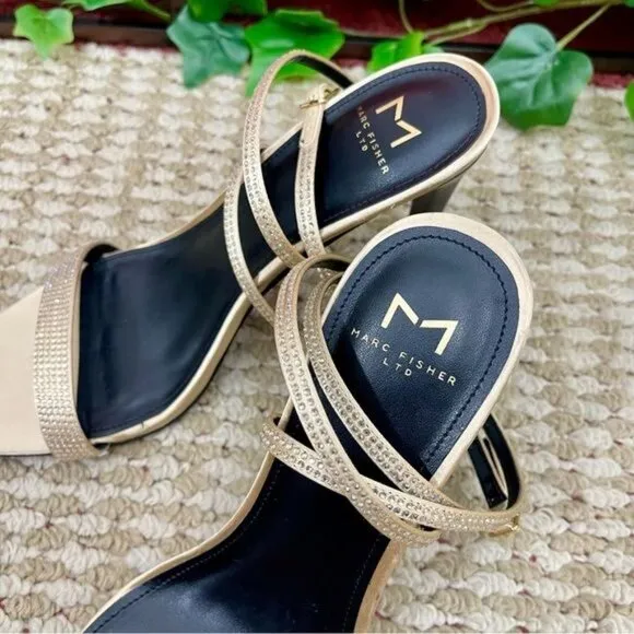 Marc Fisher LTD Cammile Ankle Strap Embellished Sandal in Light Natural Size 9.5