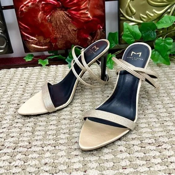 Marc Fisher LTD Cammile Ankle Strap Embellished Sandal in Light Natural Size 9.5