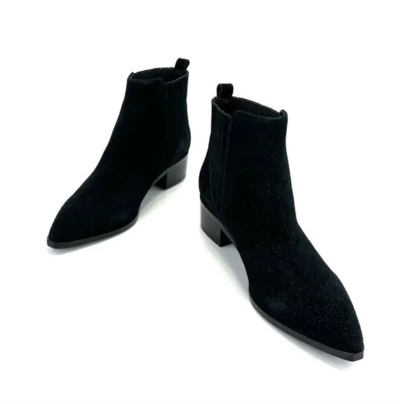 MARC FISHER LTD “YOLLI” BLACK SUEDE BLOCK HEEL PULL-ON ANKLE BOOTS / BOOTIES🆕