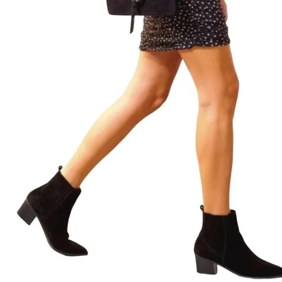 MARC FISHER LTD “YOLLI” BLACK SUEDE BLOCK HEEL PULL-ON ANKLE BOOTS / BOOTIES🆕