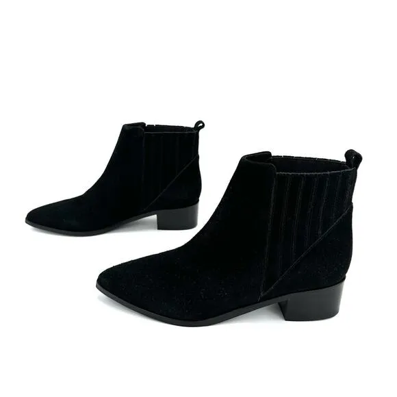 MARC FISHER LTD “YOLLI” BLACK SUEDE BLOCK HEEL PULL-ON ANKLE BOOTS / BOOTIES🆕