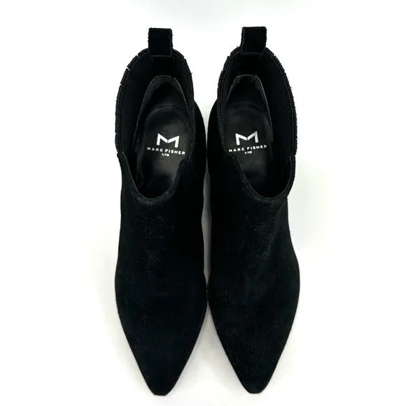 MARC FISHER LTD “YOLLI” BLACK SUEDE BLOCK HEEL PULL-ON ANKLE BOOTS / BOOTIES🆕