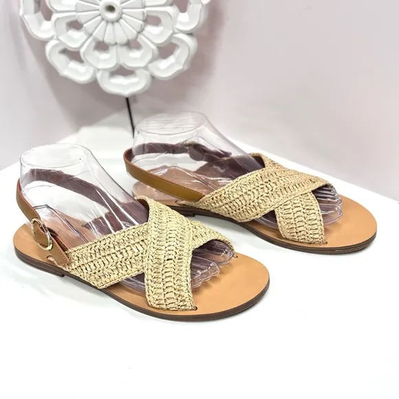 Marc Fisher Tan Raffia Leather Sandals • Women's Sandals Size 7.5