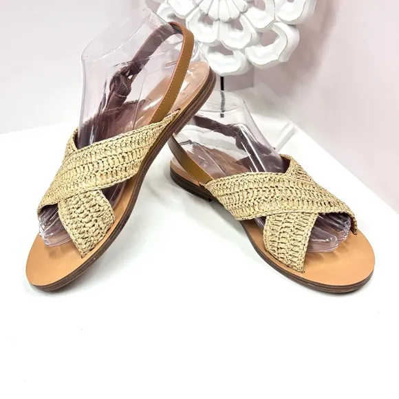Marc Fisher Tan Raffia Leather Sandals • Women's Sandals Size 7.5