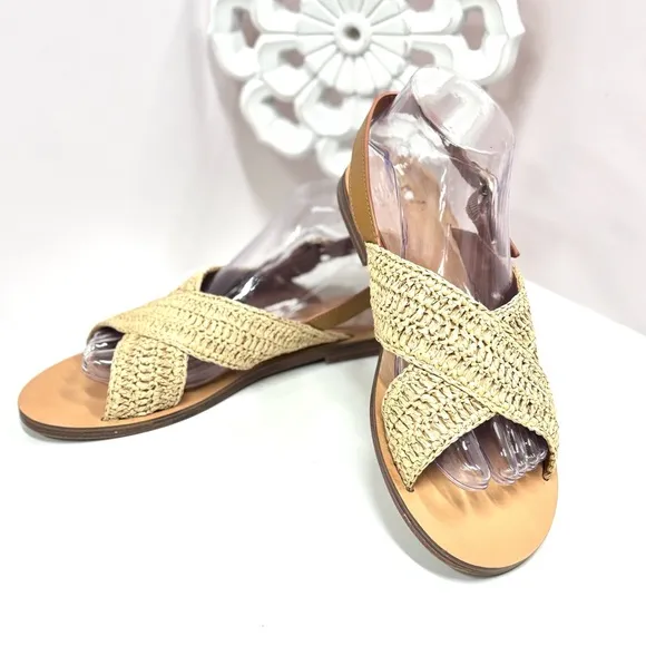Marc Fisher Tan Raffia Leather Sandals • Women's Sandals Size 7.5