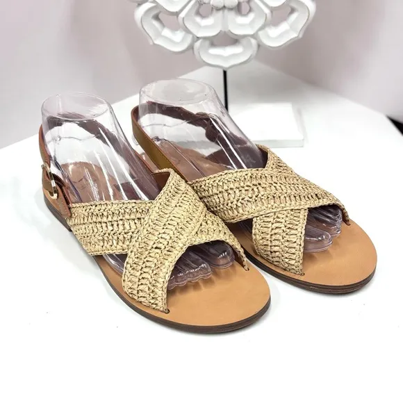 Marc Fisher Tan Raffia Leather Sandals • Women's Sandals Size 7.5