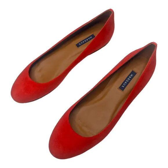 Margaux The Classic Suede Poppy Red Ballet Flats  Size 42.5 /12